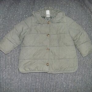 H&M Light Green Corduroy Puffy Button Front Jacket Coat with Ruffle Collar 18 M